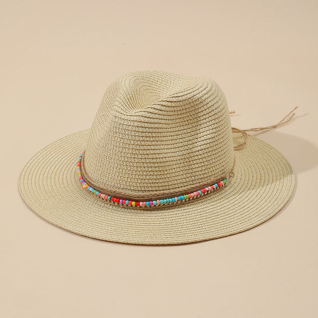 כובע קש טבעי עם שרשרת אינדיאנה